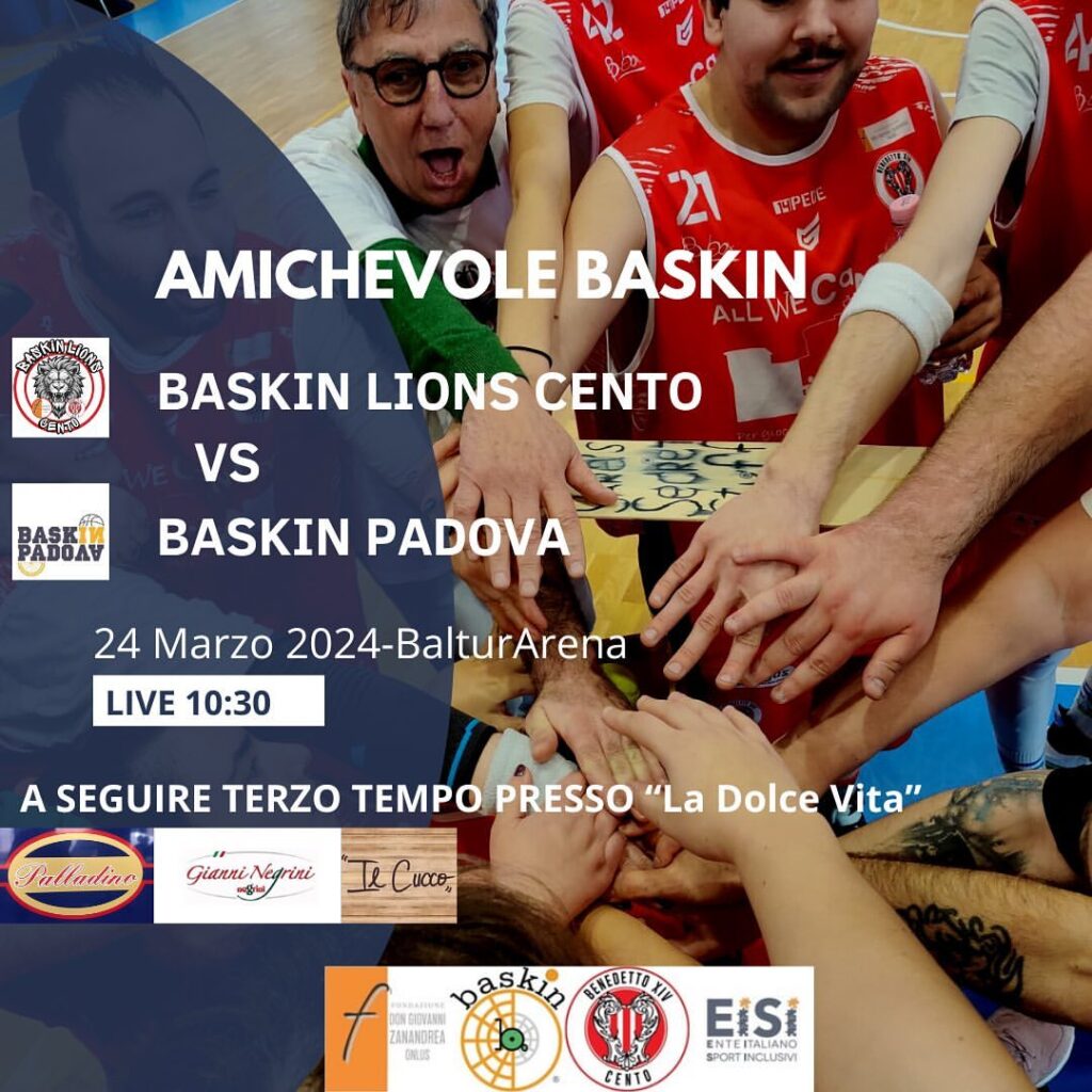 Sabato 24 marzo, amichevole alla Baltur Arena di Cento dei Baskin Lions Cento contro il Baskin Padova.
